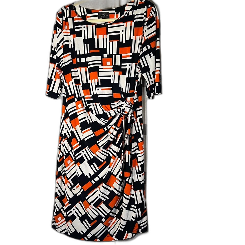 Kiara faux wrap dress geometric print size M orange black white